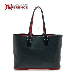Christian Louboutin Spike Studs Cabata Leather Handbag Tote Bag Black Red